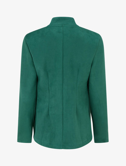 Veste droite en suédine à col cranté - Vert foncé - 2