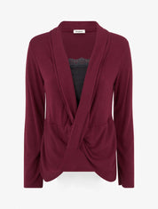 Pull style gilet effet torsader avec doublure à dentelle - Bordeaux/noir - 1