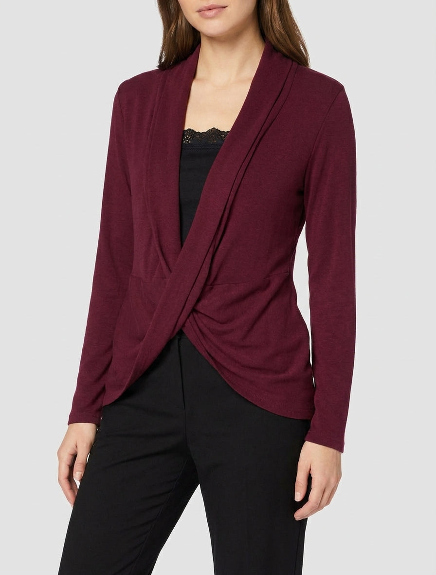 Maglione stile gilet effetto intrecciato con fodera in pizzo. - Bordeaux/nero