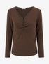 Pull fin à col V en dentelle - Marron - 1