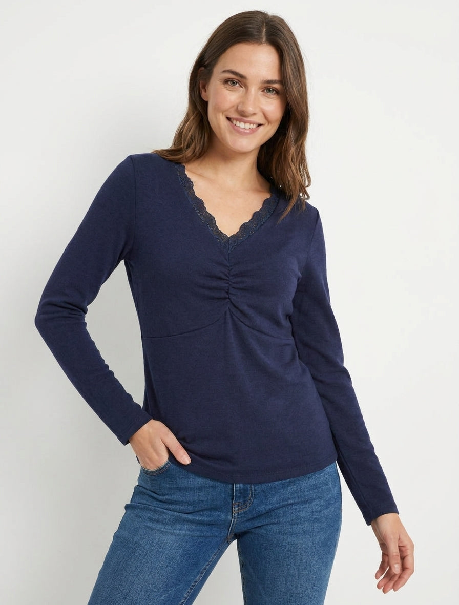 Maglia sottile con scollo a V in pizzo - Marina