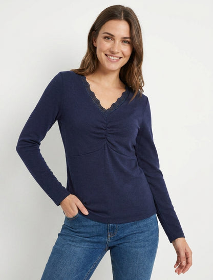Maglia sottile con scollo a V in pizzo - Marina