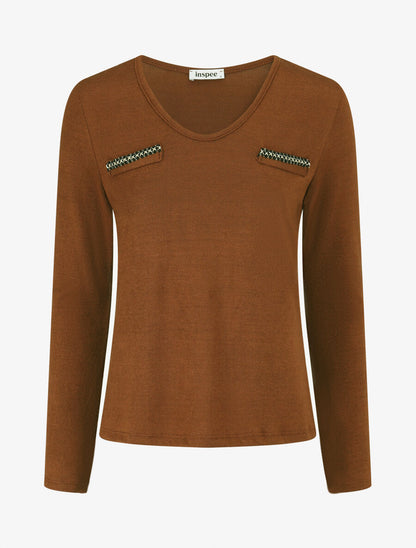 Pull fin à détails irisés - Camel - 1