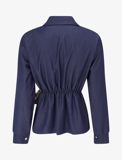 Chemisier ajusté à noeud imprimé pois - Bleu denim - 2