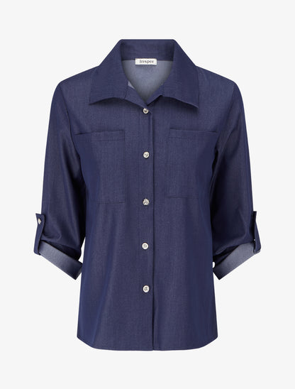 Chemise droite basique à poches plaquées - Bleu denim - 1