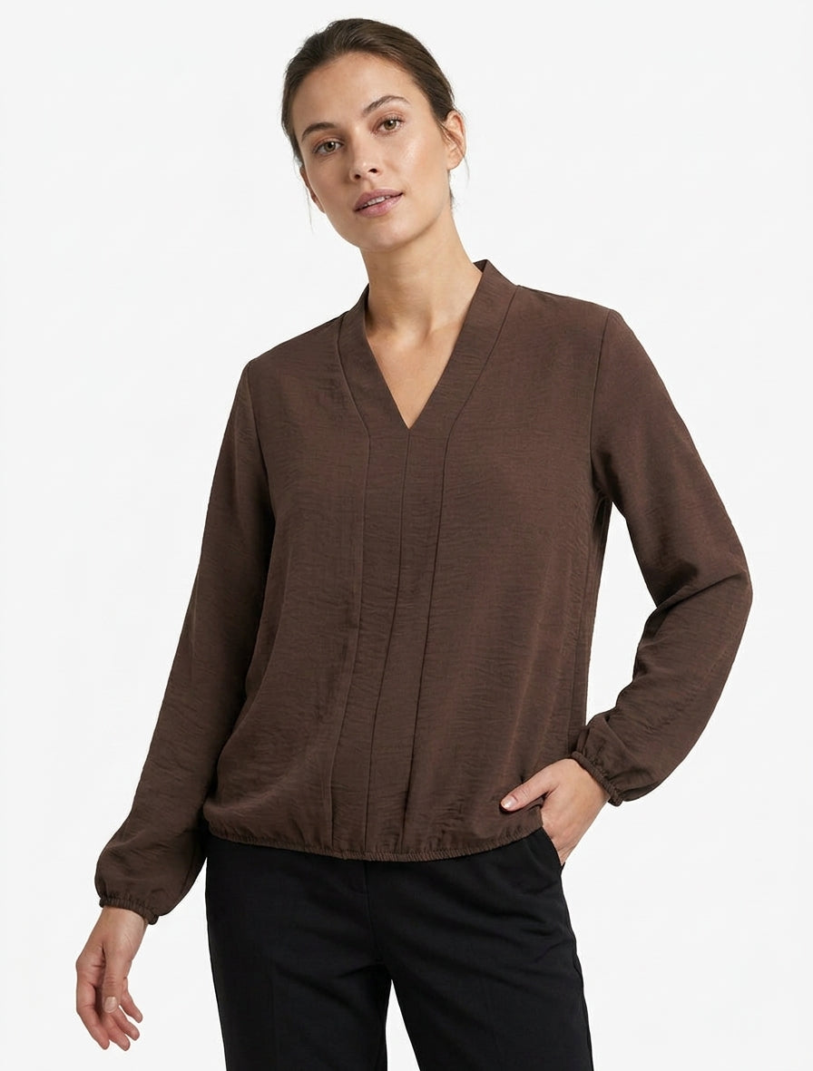 Top a maniche lunghe con scollo a V - Marrone