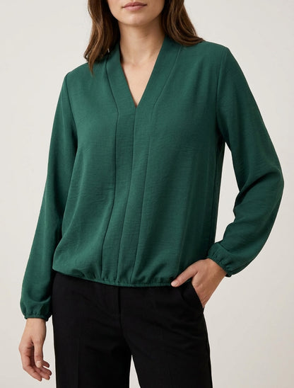 Top a maniche lunghe con scollo a V - Verde scuro