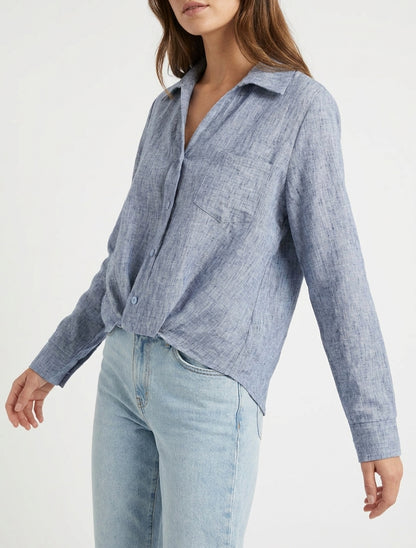 Camicia ampia a maniche lunghe con tasca applicata - Blu