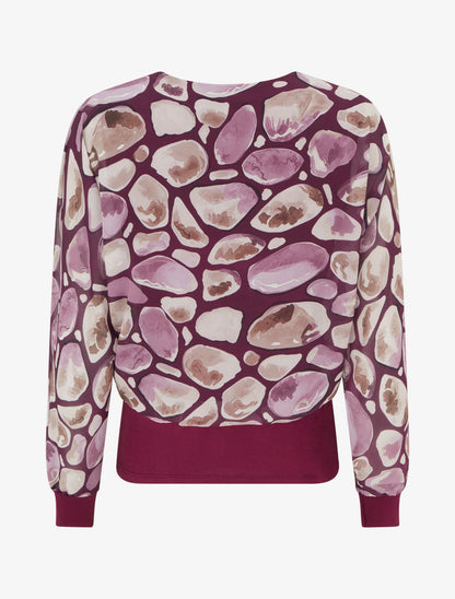 Top en voile imprimé galets et col cache-coeur - Lie de vin - 2