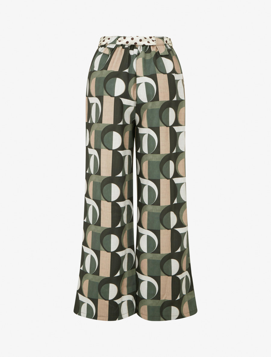 Pantalon ample à imprimé rétro - Kaki - 2