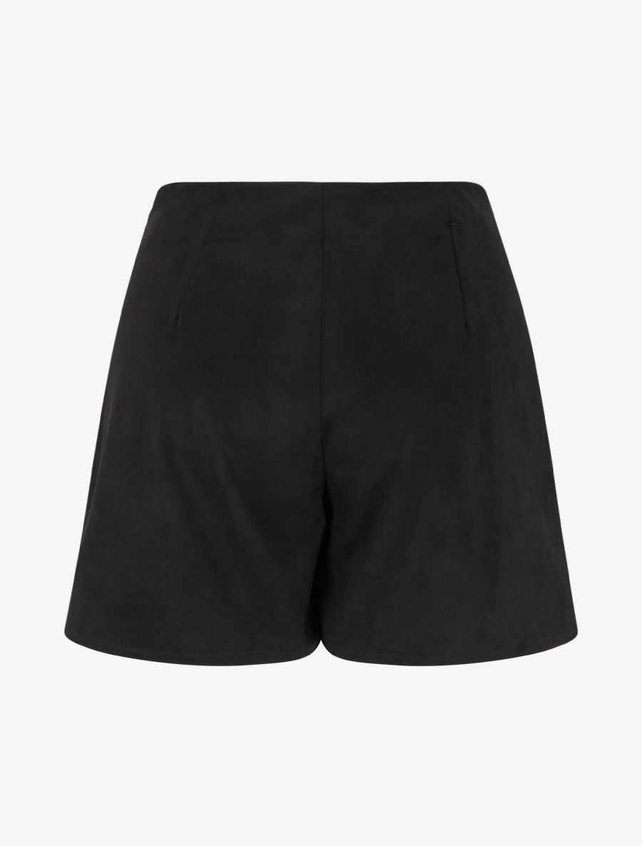 Short style jupe en suédine à effet drapé - Noir - 2