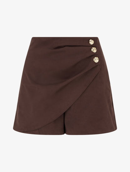 Short style jupe en suédine à effet drapé - Marron - 1