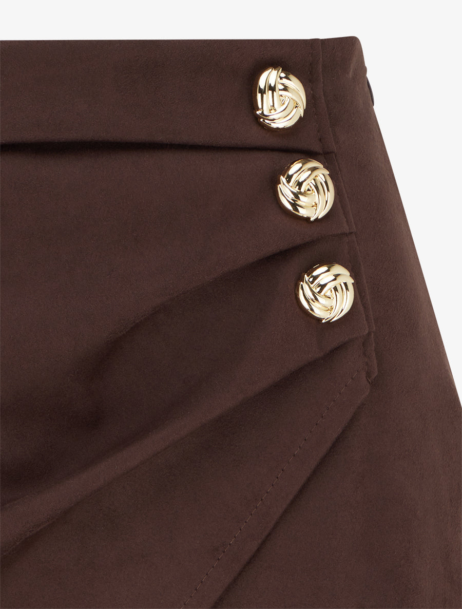 Short style jupe en suédine à effet drapé - Marron - 3
