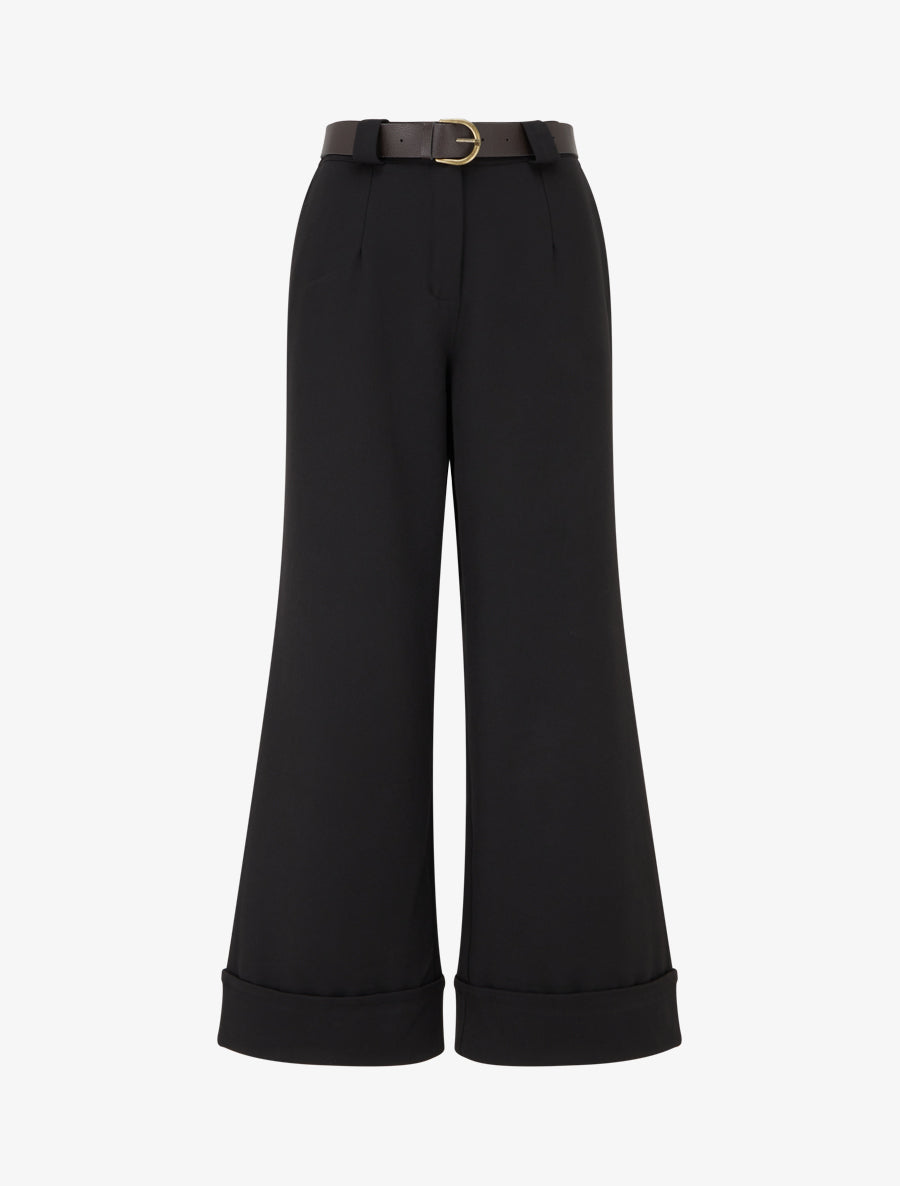 Pantalon taille haute à revers - Noir - 1