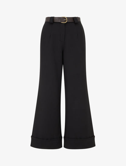 Pantalon taille haute à revers - Noir - 1