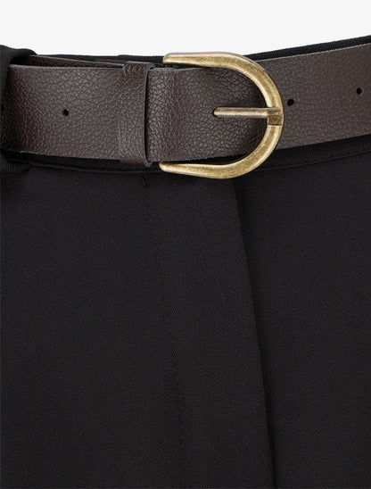 Pantalon taille haute à revers - Noir - 3