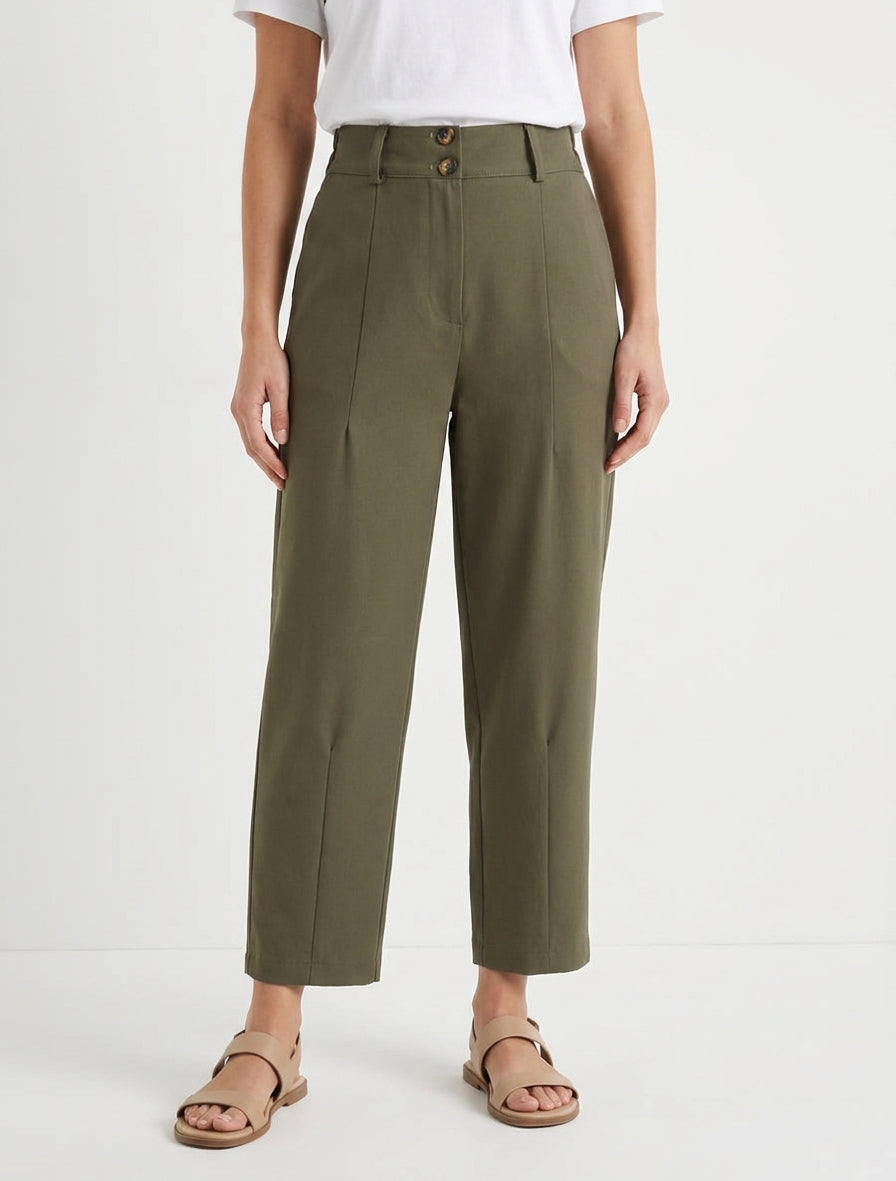 Pantaloni tinta unita con chiusura a bottoni - Cachi