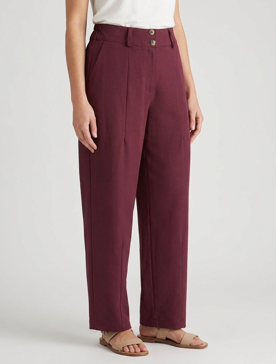 Pantaloni tinta unita con chiusura a bottoni - Feccia di vino