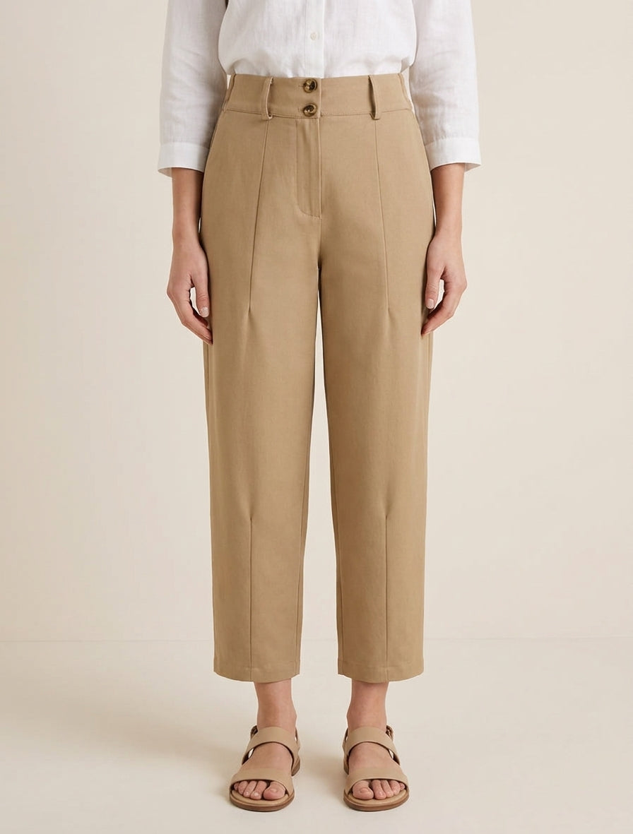 Pantaloni tinta unita con chiusura a bottoni - Camello chiaro