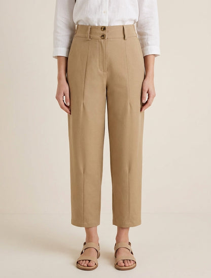 Pantaloni tinta unita con chiusura a bottoni - Camello chiaro
