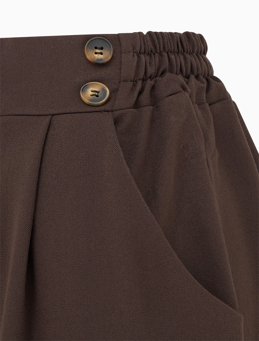 Pantalon ample à taille haute à boutons - Marron - 3