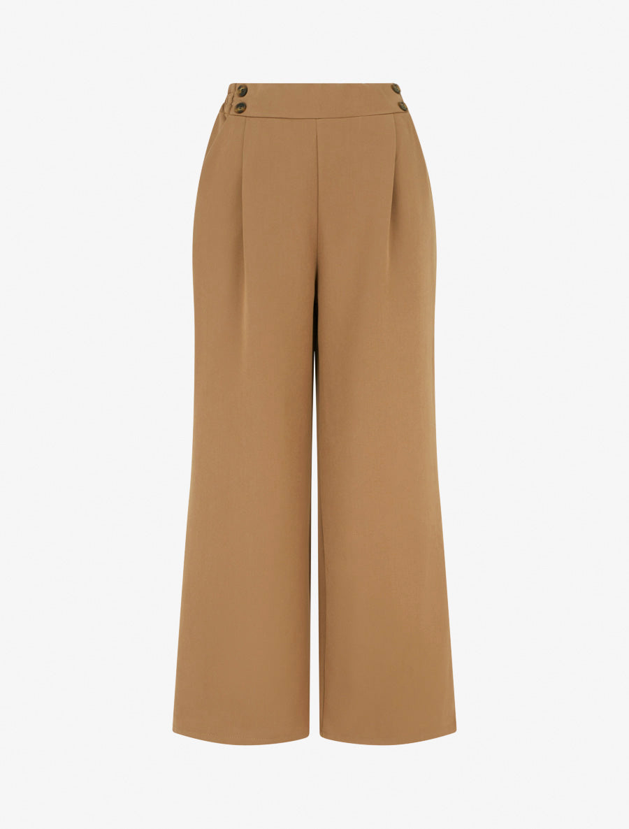 Pantalon ample à taille haute à boutons - Camel - 1