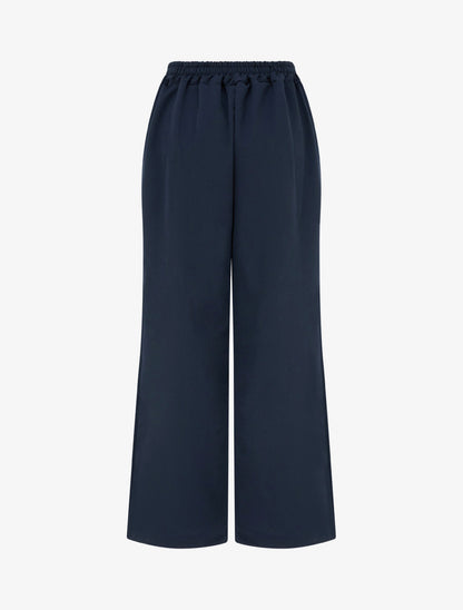 Pantalon ample à taille haute à boutons - Marine - 2