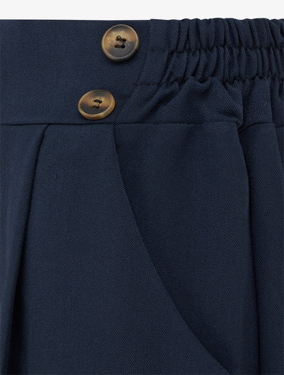 Pantalon ample à taille haute à boutons - Marine - 3
