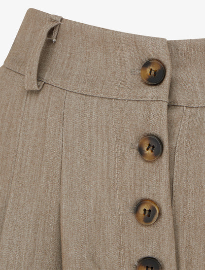 Pantalon ample à taille haute élastiquée et boutonnée - Taupe - 3
