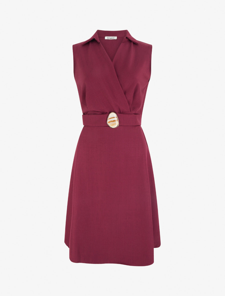 Robe patineuse sans manches à ceinture bijou - Lie de vin - 1