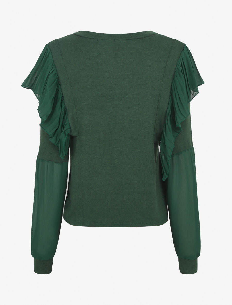 Pull fin à épaules ornées de voile - Vert foncé - 2