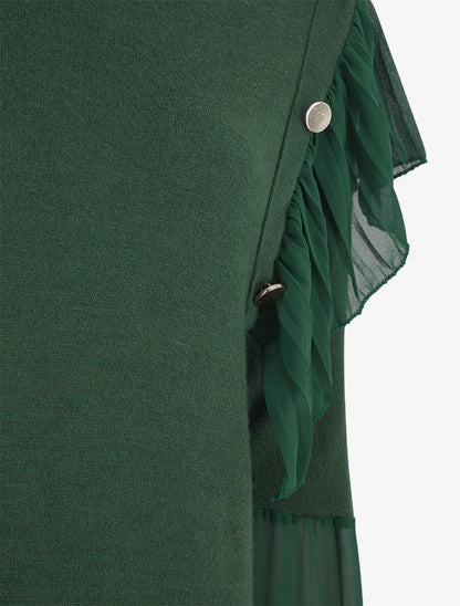 Pull fin à épaules ornées de voile - Vert foncé - 3