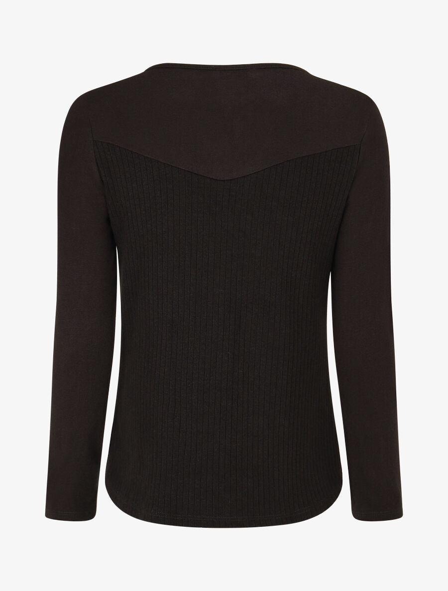 Pull bimatière à encolure zippée - Noir - 2