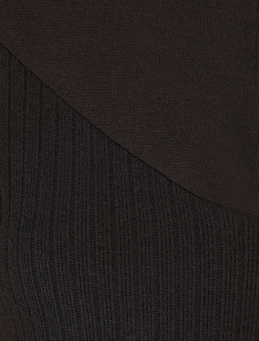 Pull bimatière à encolure zippée - Noir - 3
