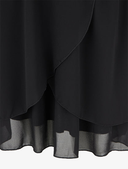 Robe unie style portefeuille à manches longues - Noir - 3