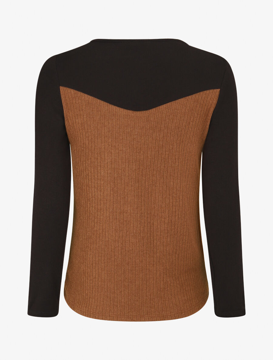 Pull bimatière à encolure zippée - Camel - 2