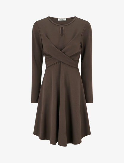Robe patineuse à taille effet croisé - Marron - 1