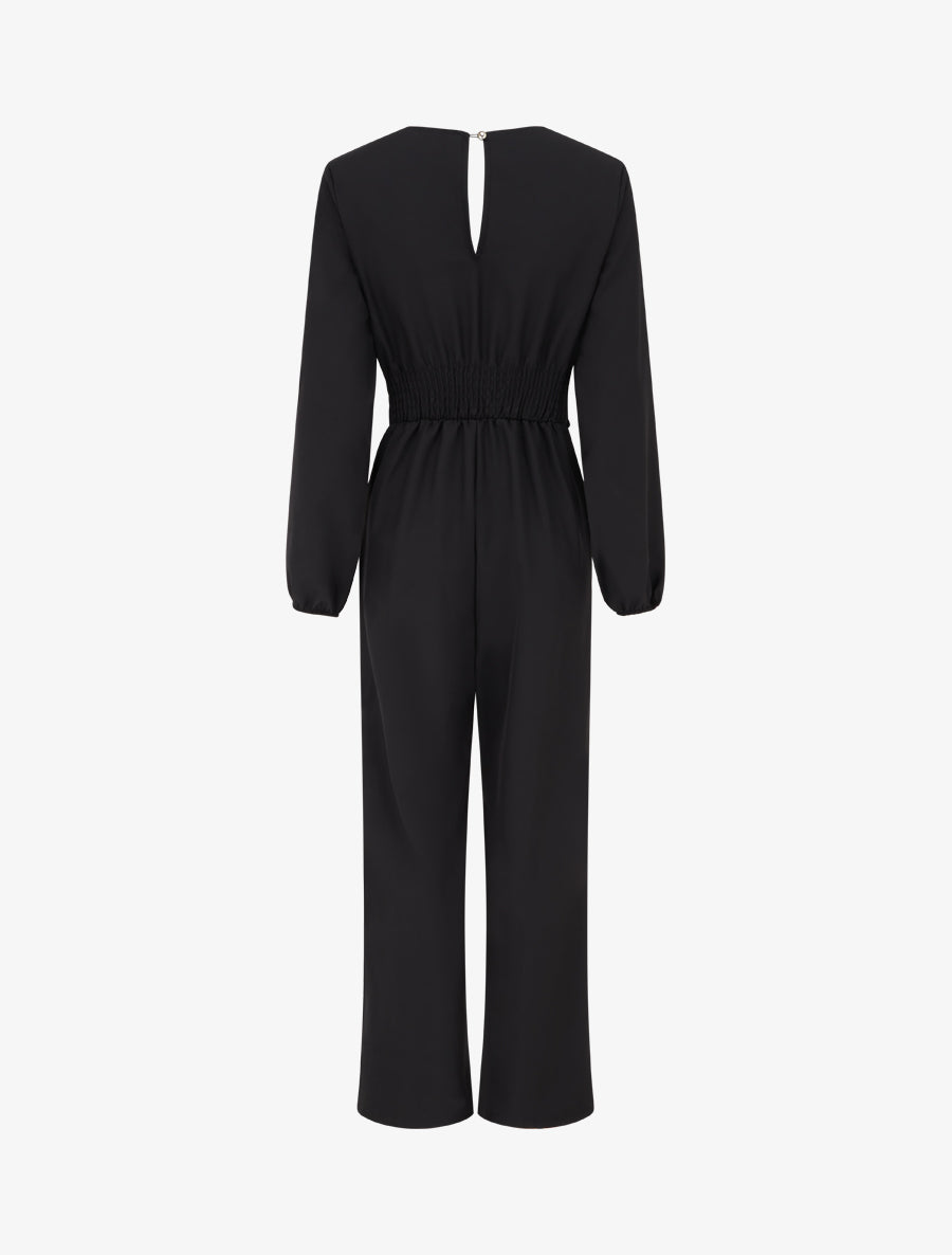 Combinaison manches longues à taille effet drapé - Noir - 2