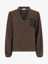 Top droit à col V et poche à sequins - Marron - 1