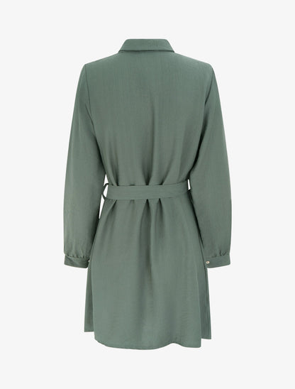 Robe chemise droite à manches longues - Kaki - 2