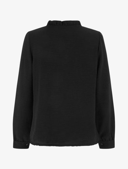 Blouse à col montant volanté et dentelle - Noir - 2