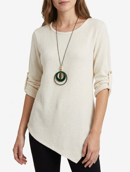 Maglione effetto a coste con maniche lunghe arrotolabili. - Crema