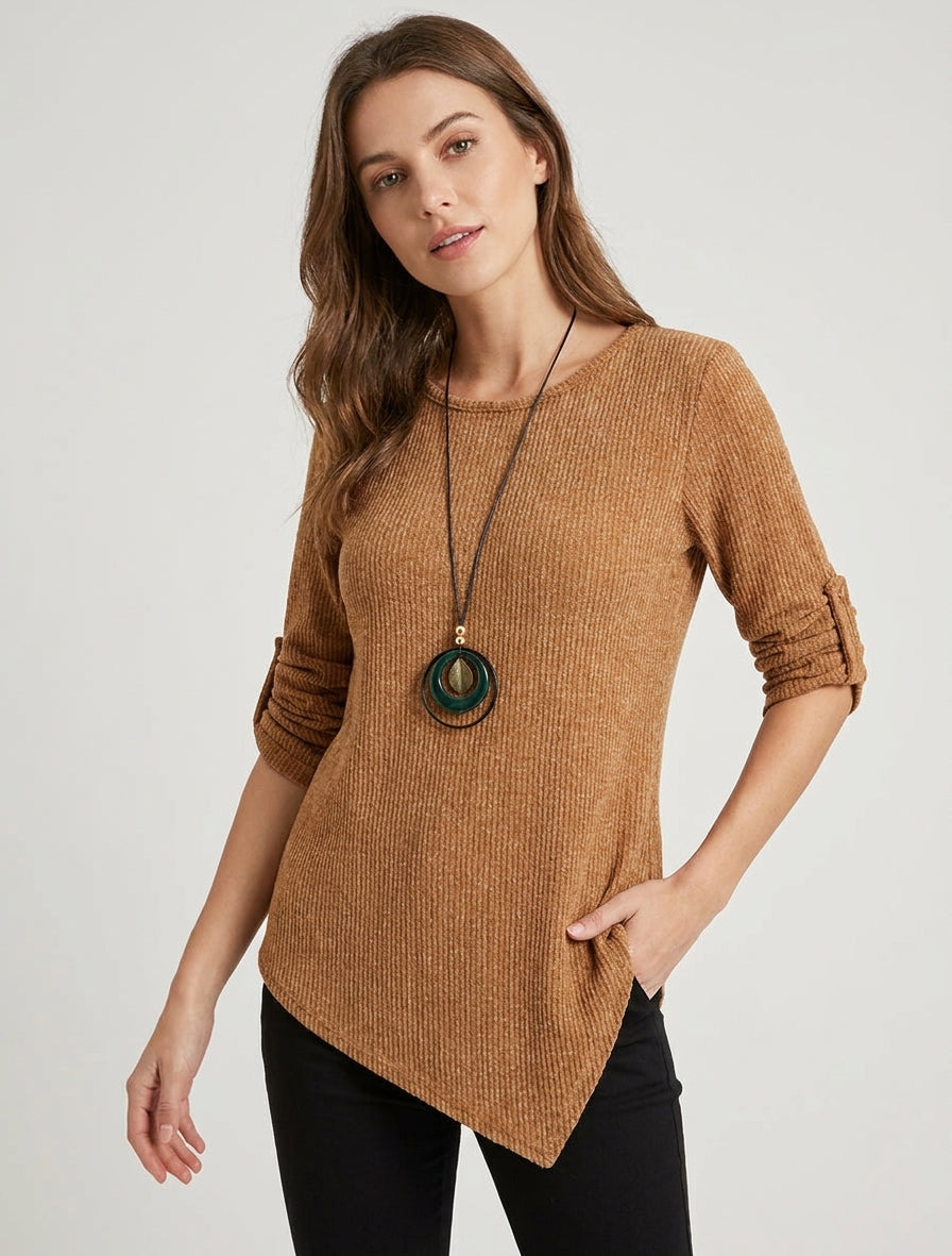 Maglione effetto a coste con maniche lunghe arrotolabili. - Chameau