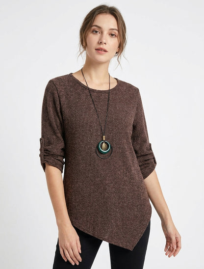 Maglione effetto a coste con maniche lunghe arrotolabili. - Marrone