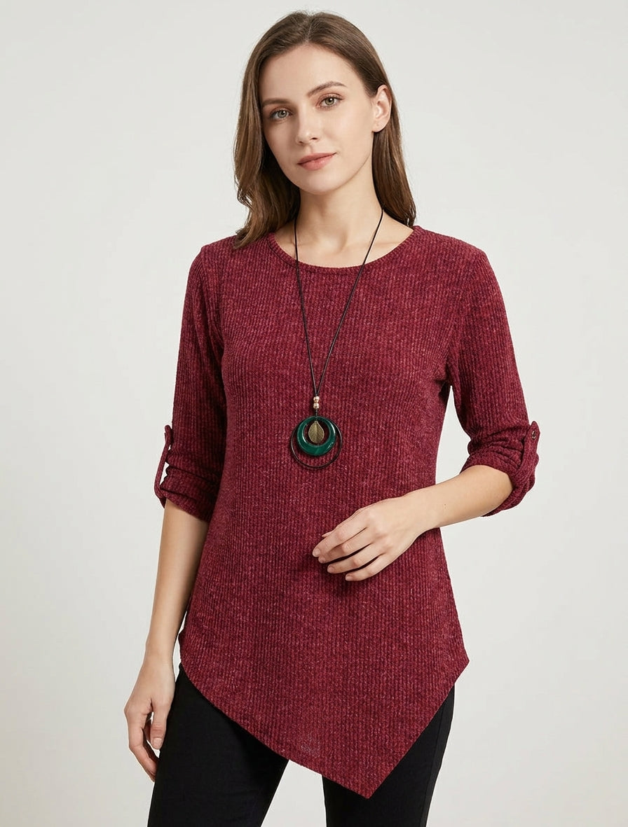 Maglione effetto a coste con maniche lunghe arrotolabili. - Bordeaux