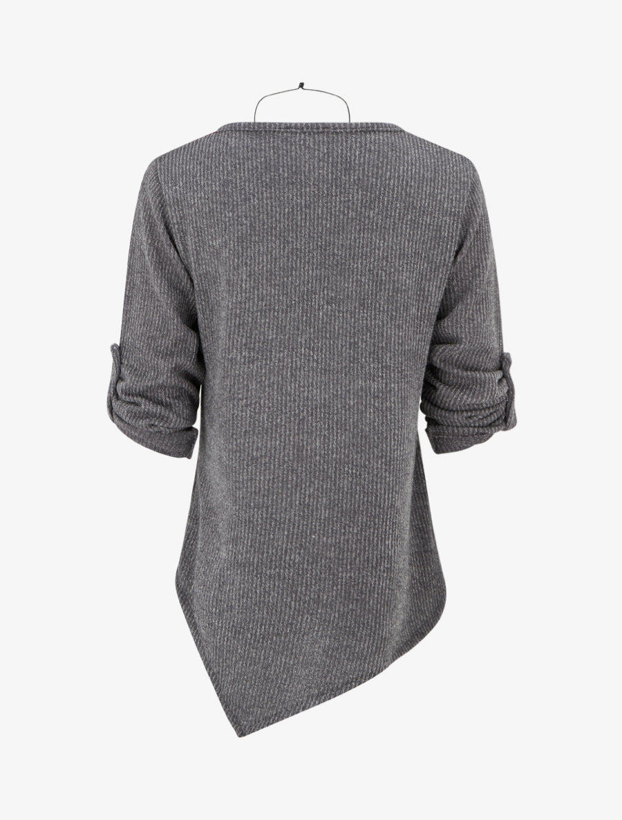 Pull effet côtelé à manches longues retroussables - Gris - 2