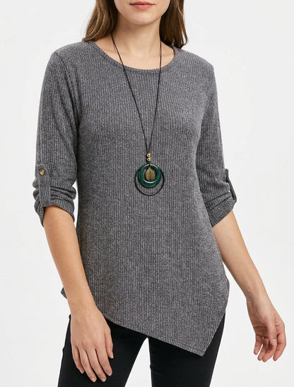 Maglione effetto a coste con maniche lunghe arrotolabili. - Grigio