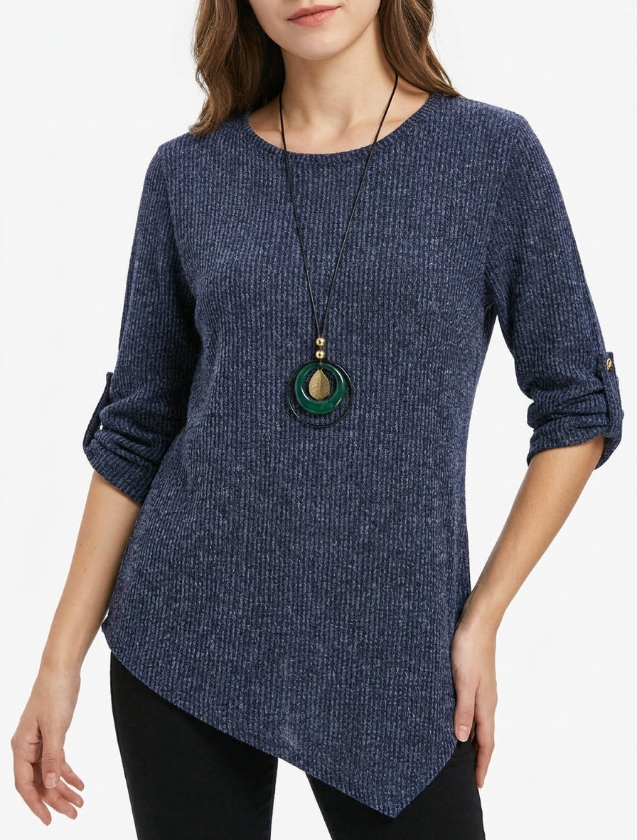 Maglione effetto a coste con maniche lunghe arrotolabili. - Marina
