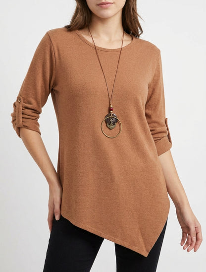 Maglione a tinta unita con maniche lunghe arrotolabili - Chameau