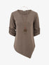 Pull uni à manches longues retroussables - Taupe - 1